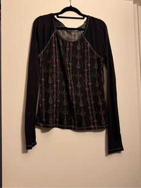 Mudd Sheer Black Aztec Print Long Sleeve Layering Top Size Large